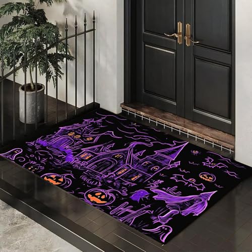 CEDNXOER Halloween-Fußmatte, Kürbis Spukhaus Willkommens-Fußabtreter für den Außenbereich, Halloween- Hexen-Graffiti, lustige Fußmatte für Innen, 50x70 cm CEDNXOER Halloween-Fußmatte, Kürbis Spukhaus Willkommens-Fußabtreter für den Außenbereich, Halloween- Hexen-Graffiti, lustige Fußmatte für Innen, 50x70 cm von CEDNXOER