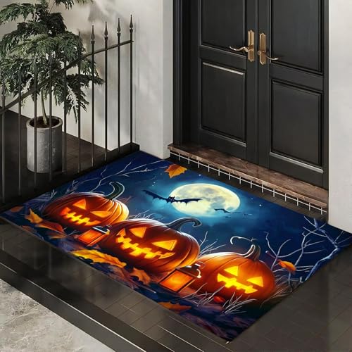 CEDNXOER Halloween-Fußmatte, Kürbisse Laternen Willkommens-Fußabtreter für den Außenbereich, Halloween- Vollmond Fledermäuse Pflanzen, lustige Fußmatte für Innen, 50x80 cm CEDNXOER Halloween-Fußmatte, Kürbisse Laternen Willkommens-Fußabtreter für den Außenbereich, Halloween- Vollmond Fledermäuse Pflanzen, lustige Fußmatte für Innen, 50x80 cm von CEDNXOER
