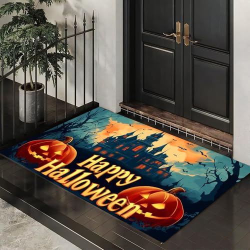 CEDNXOER Halloween-Fußmatte, Kürbisse Spukhaus Wald Willkommens-Fußabtreter für den Außenbereich, Halloween- Geheimnisvolles Schloss, lustige Fußmatte für Innen, 40x60 cm von CEDNXOER
