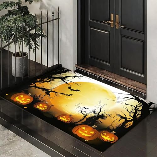 CEDNXOER Halloween-Fußmatte, Kürbisse Unheimlich Bäume Willkommens-Fußmatte für den Außenbereich, Halloween- Fledermäuse Vollmond, rutschfeste Fußabtreter für Innen, 50x80 cm CEDNXOER Halloween-Fußmatte, Kürbisse Unheimlich Bäume Willkommens-Fußmatte für den Außenbereich, Halloween- Fledermäuse Vollmond, rutschfeste Fußabtreter für Innen, 50x80 cm von CEDNXOER