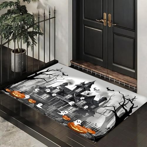 CEDNXOER Halloween-Fußmatte, Spukhaus Friedhof Willkommens-Fußmatte für den Außenbereich, Halloween- Seltsamer Baum, rutschfeste Fußabtreter für Innen, 50x70 cm von CEDNXOER