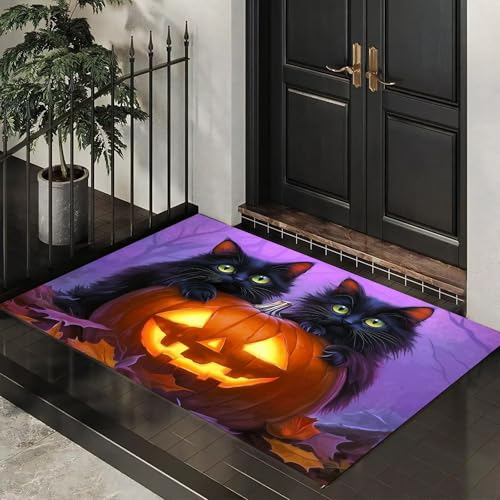CEDNXOER Halloween-Fußmatte, Süße Schwarze Katze Willkommens-Fußabtreter für den Außenbereich, Halloween- Gruselig Wald Kürbis, lustige Fußmatte für Innen, 50x70 cm CEDNXOER Halloween-Fußmatte, Süße Schwarze Katze Willkommens-Fußabtreter für den Außenbereich, Halloween- Gruselig Wald Kürbis, lustige Fußmatte für Innen, 50x70 cm von CEDNXOER