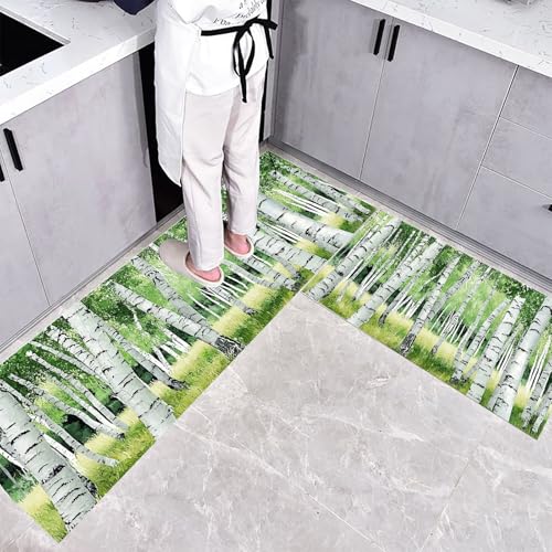 CEDNXOER Küchenteppich Teppich Läufer Küchenläufer 2 Stück, Natur Pflanzen küchenläufer Waschbar rutschfest Küchenmatte, Birkenwald Fußmatte für Drinnen, Grün Teppichläufer, 40×60cm+40×120cm CEDNXOER Küchenteppich Teppich Läufer Küchenläufer 2 Stück, Natur Pflanzen küchenläufer Waschbar rutschfest Küchenmatte, Birkenwald Fußmatte für Drinnen, Grün Teppichläufer, 40×60cm+40×120cm von CEDNXOER