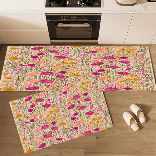CEDNXOER Küchenteppich Teppich Läufer Küchenläufer 2 Stück, Natur Pflanzen küchenläufer Waschbar rutschfest Küchenmatte, Blumen Unkraut Fußmatte für Drinnen, Rosa Teppichläufer, 43×75cm+43×120cm CEDNXOER Küchenteppich Teppich Läufer Küchenläufer 2 Stück, Natur Pflanzen küchenläufer Waschbar rutschfest Küchenmatte, Blumen Unkraut Fußmatte für Drinnen, Rosa Teppichläufer, 43×75cm+43×120cm von CEDNXOER