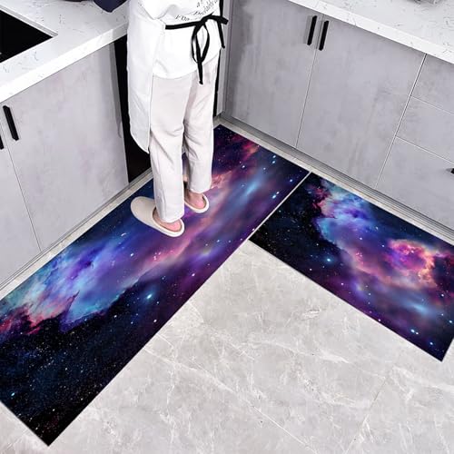 CEDNXOER Küchenteppich Teppich Läufer Küchenläufer 2 Stück, Raum küchenläufer Waschbar rutschfest Küchenmatte, Galaxie Sternenhimmel Fußmatte für Drinnen, Lila Teppichläufer, 50×80cm+50×160cm CEDNXOER Küchenteppich Teppich Läufer Küchenläufer 2 Stück, Raum küchenläufer Waschbar rutschfest Küchenmatte, Galaxie Sternenhimmel Fußmatte für Drinnen, Lila Teppichläufer, 50×80cm+50×160cm von CEDNXOER