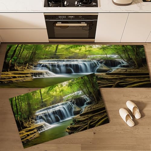 CEDNXOER Küchenteppich Teppich Läufer Küchenläufer 2 Stück rutschfest, Natur Wald Wasserfall Baumwurzeln Waschbar für Flur Küche 50×80cm+50×160cm CEDNXOER Küchenteppich Teppich Läufer Küchenläufer 2 Stück rutschfest, Natur Wald Wasserfall Baumwurzeln Waschbar für Flur Küche 50×80cm+50×160cm von CEDNXOER