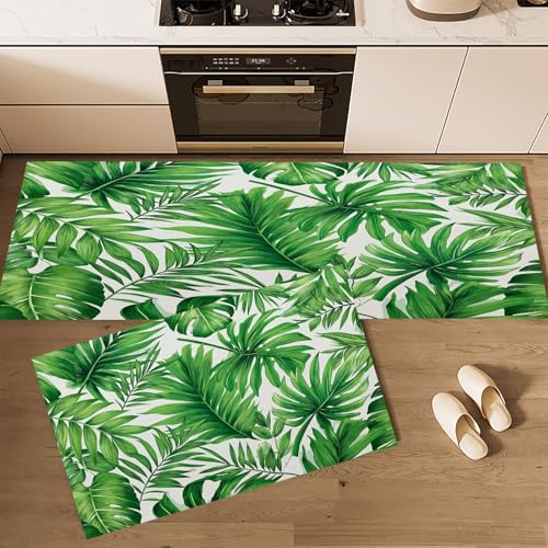 CEDNXOER Küchenteppich Teppich Läufer Küchenläufer 2 Stück rutschfest, Tropischer Regenwald Dichte Palmblätter Waschbar für Flur Küche 45×75cm+45×150cm CEDNXOER Küchenteppich Teppich Läufer Küchenläufer 2 Stück rutschfest, Tropischer Regenwald Dichte Palmblätter Waschbar für Flur Küche 45×75cm+45×150cm von CEDNXOER
