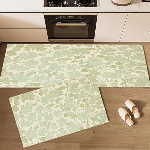 CEDNXOER Küchenteppich Teppich Läufer Küchenläufer 2 Stück rutschfest, Vintage Pflanzen Eichenblätter Beeren Waschbar für Flur Küche 43×75cm+43×120cm von CEDNXOER