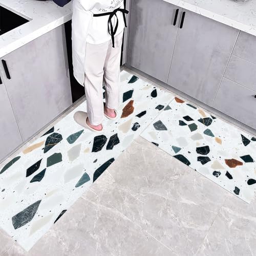 CEDNXOER Küchenteppich Waschbar rutschfest 45×75cm+45×150cm, 2 Stück Küchenläufer, Weißer Terrazzo Küchen Teppiche, Abstraktes Gekritzel Waschbarer Teppich Läufer Flur, Grau Teppichläufer für Küche CEDNXOER Küchenteppich Waschbar rutschfest 45×75cm+45×150cm, 2 Stück Küchenläufer, Weißer Terrazzo Küchen Teppiche, Abstraktes Gekritzel Waschbarer Teppich Läufer Flur, Grau Teppichläufer für Küche von CEDNXOER