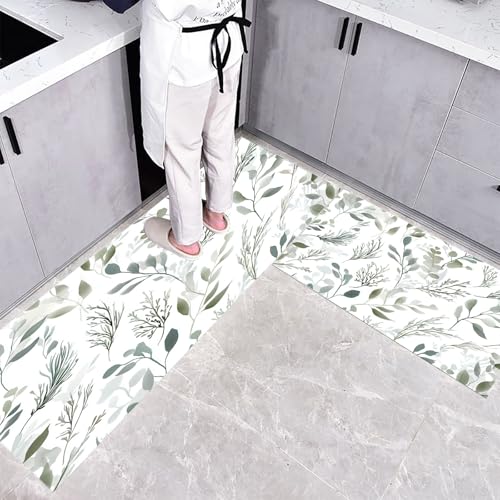 CEDNXOER Küchenteppich Waschbar rutschfest 50×80cm+50×160cm, 2 Stück Küchenläufer, Elegante Zweige Küchen Teppiche, Natur Blätter Waschbarer Teppich Läufer Flur, Salbeigrün Teppichläufer für Küche CEDNXOER Küchenteppich Waschbar rutschfest 50×80cm+50×160cm, 2 Stück Küchenläufer, Elegante Zweige Küchen Teppiche, Natur Blätter Waschbarer Teppich Läufer Flur, Salbeigrün Teppichläufer für Küche von CEDNXOER