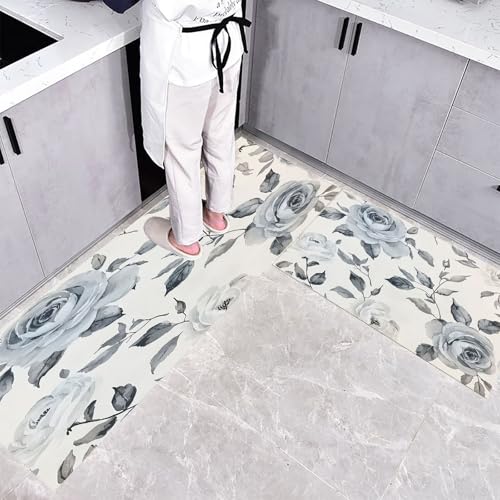 CEDNXOER Küchenteppich Waschbar rutschfest 50×80cm+50×160cm, 2 Stück Küchenläufer, Grau Blumen Rose Küchen Teppiche, Blumen Abbildung Waschbarer Teppich Läufer Flur, Creme Teppichläufer für Küche CEDNXOER Küchenteppich Waschbar rutschfest 50×80cm+50×160cm, 2 Stück Küchenläufer, Grau Blumen Rose Küchen Teppiche, Blumen Abbildung Waschbarer Teppich Läufer Flur, Creme Teppichläufer für Küche von CEDNXOER