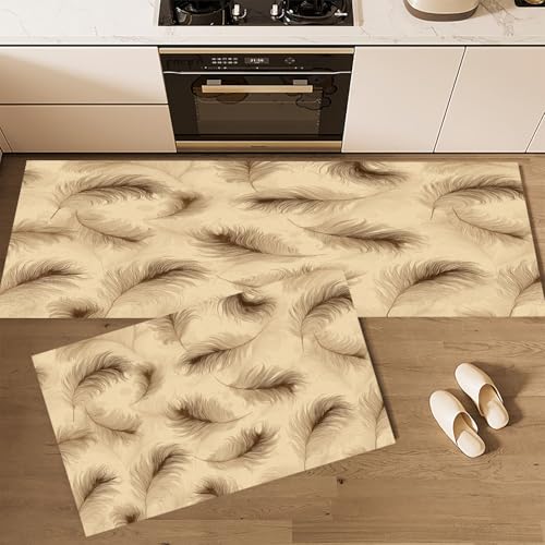 CEDNXOER Küchenteppiche 2 Stück, Beige Rutschfestes Küchenmatten, Einfach Streifen Elegant Federn Küche Matten Fußmatte Teppich Set,Staubdicht Fußmatte für Drinnen, 45×75cm+45×150cm CEDNXOER Küchenteppiche 2 Stück, Beige Rutschfestes Küchenmatten, Einfach Streifen Elegant Federn Küche Matten Fußmatte Teppich Set,Staubdicht Fußmatte für Drinnen, 45×75cm+45×150cm von CEDNXOER