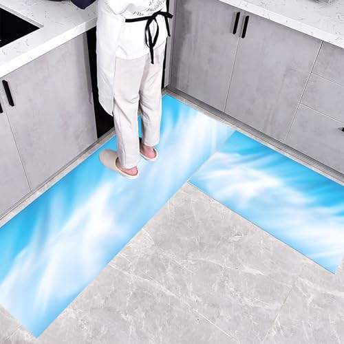 CEDNXOER Küchenteppiche 2 Stück, Blau Rutschfestes Küchenmatten, Abstrakt Natur Himmel Weiße Wolken Küche Matten Fußmatte Teppich Set,Staubdicht Fußmatte für Drinnen, 43×75cm+43×120cm CEDNXOER Küchenteppiche 2 Stück, Blau Rutschfestes Küchenmatten, Abstrakt Natur Himmel Weiße Wolken Küche Matten Fußmatte Teppich Set,Staubdicht Fußmatte für Drinnen, 43×75cm+43×120cm von CEDNXOER