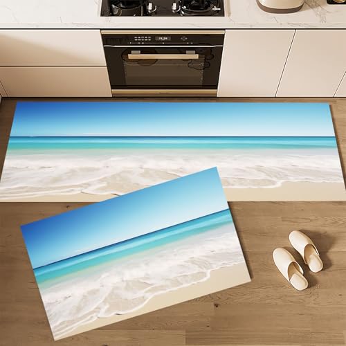CEDNXOER Küchenteppiche 2 Stück, Blau Rutschfestes Küchenmatten, Natur Meerblick Ozean Strand Küche Matten Fußmatte Teppich Set,Staubdicht Fußmatte für Drinnen, 43×75cm+43×120cm CEDNXOER Küchenteppiche 2 Stück, Blau Rutschfestes Küchenmatten, Natur Meerblick Ozean Strand Küche Matten Fußmatte Teppich Set,Staubdicht Fußmatte für Drinnen, 43×75cm+43×120cm von CEDNXOER