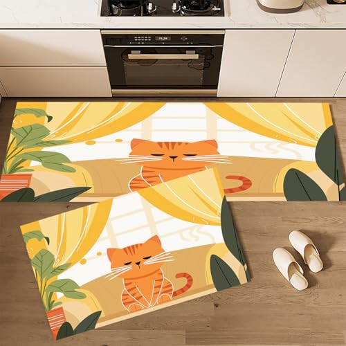 CEDNXOER Küchenteppiche 2 Stück, Gelb Rutschfestes Küchenmatten, Zeichentrick Tiere Süße Orange Katze Küche Matten Fußmatte Teppich Set,Staubdicht Fußmatte für Drinnen, 50×80cm+50×160cm CEDNXOER Küchenteppiche 2 Stück, Gelb Rutschfestes Küchenmatten, Zeichentrick Tiere Süße Orange Katze Küche Matten Fußmatte Teppich Set,Staubdicht Fußmatte für Drinnen, 50×80cm+50×160cm von CEDNXOER