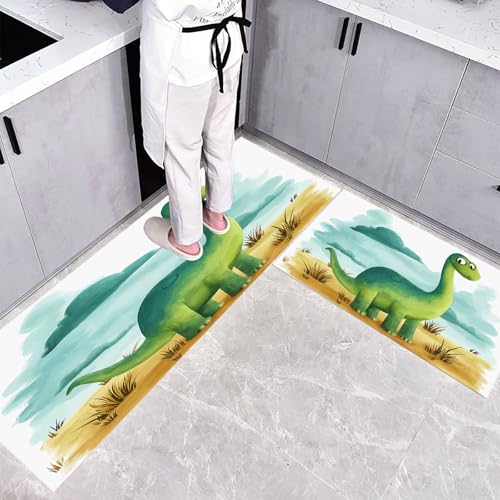 CEDNXOER Küchenteppiche 2 Stück, Grün Rutschfestes Küchenmatten, Kinder Abbildung Cartoon-Dinosaurier Küche Matten Fußmatte Teppich Set,Staubdicht Fußmatte für Drinnen, 40×60cm+40×120cm CEDNXOER Küchenteppiche 2 Stück, Grün Rutschfestes Küchenmatten, Kinder Abbildung Cartoon-Dinosaurier Küche Matten Fußmatte Teppich Set,Staubdicht Fußmatte für Drinnen, 40×60cm+40×120cm von CEDNXOER