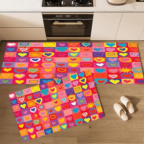 CEDNXOER Küchenteppiche 2 Stück, Rosa Rutschfestes Küchenmatten, Einfach Geometrisch Herz Sterne Blumen Küche Matten Fußmatte Teppich Set,Staubdicht Fußmatte für Drinnen, 40×60cm+40×120cm CEDNXOER Küchenteppiche 2 Stück, Rosa Rutschfestes Küchenmatten, Einfach Geometrisch Herz Sterne Blumen Küche Matten Fußmatte Teppich Set,Staubdicht Fußmatte für Drinnen, 40×60cm+40×120cm von CEDNXOER