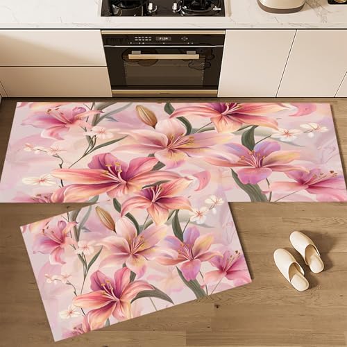 CEDNXOER Küchenteppiche 2 Stück, Rosa Rutschfestes Küchenmatten, Natur Blumen Blütenblätter Abstrakte Lilienblume Küche Matten Fußmatte Teppich Set,Staubdicht Fußmatte für Drinnen, 40×60cm+40×120cm CEDNXOER Küchenteppiche 2 Stück, Rosa Rutschfestes Küchenmatten, Natur Blumen Blütenblätter Abstrakte Lilienblume Küche Matten Fußmatte Teppich Set,Staubdicht Fußmatte für Drinnen, 40×60cm+40×120cm von CEDNXOER