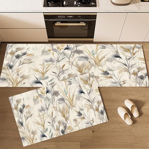 CEDNXOER Küchenteppiche rutschfest Creme Waschbar Bodenmatten-Set 2 Stück Natur Pflanzen Unkraut Blumen Anti-Ermüdungs-Stehläufer Für Eingangsbereich Flur Wäscherei, 43×75cm+43×120cm CEDNXOER Küchenteppiche rutschfest Creme Waschbar Bodenmatten-Set 2 Stück Natur Pflanzen Unkraut Blumen Anti-Ermüdungs-Stehläufer Für Eingangsbereich Flur Wäscherei, 43×75cm+43×120cm von CEDNXOER