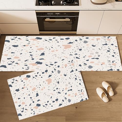 CEDNXOER Küchenteppiche rutschfest Grau Waschbar Bodenmatten-Set 2 Stück Modern Stein Terrazzo Textur Anti-Ermüdungs-Stehläufer Für Eingangsbereich Flur Wäscherei, 50×80cm+50×160cm CEDNXOER Küchenteppiche rutschfest Grau Waschbar Bodenmatten-Set 2 Stück Modern Stein Terrazzo Textur Anti-Ermüdungs-Stehläufer Für Eingangsbereich Flur Wäscherei, 50×80cm+50×160cm von CEDNXOER