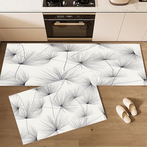 CEDNXOER Küchenteppiche rutschfest Grau Waschbar Bodenmatten-Set 2 Stück Natur Pflanzen Einfach Löwenzahn Anti-Ermüdungs-Stehläufer Für Eingangsbereich Flur Wäscherei, 43×75cm+43×120cm CEDNXOER Küchenteppiche rutschfest Grau Waschbar Bodenmatten-Set 2 Stück Natur Pflanzen Einfach Löwenzahn Anti-Ermüdungs-Stehläufer Für Eingangsbereich Flur Wäscherei, 43×75cm+43×120cm von CEDNXOER