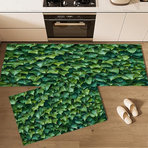 CEDNXOER Küchenteppiche rutschfest Olivgrün Waschbar Bodenmatten-Set 2 Stück Natur Pflanzen Blätter Efeu Anti-Ermüdungs-Stehläufer Für Eingangsbereich Flur Wäscherei, 45×75cm+45×150cm CEDNXOER Küchenteppiche rutschfest Olivgrün Waschbar Bodenmatten-Set 2 Stück Natur Pflanzen Blätter Efeu Anti-Ermüdungs-Stehläufer Für Eingangsbereich Flur Wäscherei, 45×75cm+45×150cm von CEDNXOER