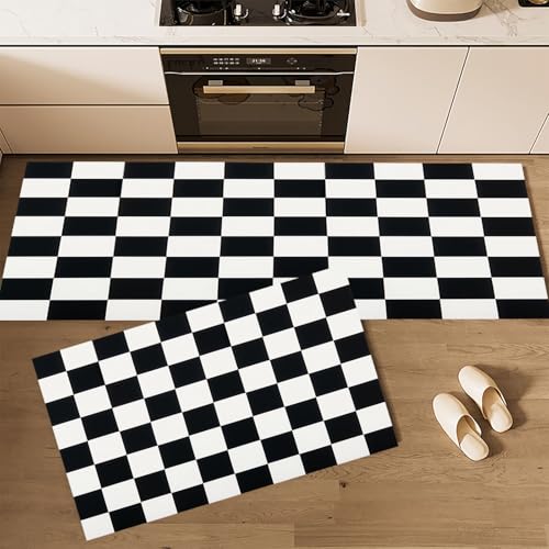CEDNXOER Küchenteppiche rutschfest Schwarz Waschbar Bodenmatten-Set 2 Stück Geometrie Schachbrett Anti-Ermüdungs-Stehläufer Für Eingangsbereich Flur Wäscherei, 50×80cm+50×160cm CEDNXOER Küchenteppiche rutschfest Schwarz Waschbar Bodenmatten-Set 2 Stück Geometrie Schachbrett Anti-Ermüdungs-Stehläufer Für Eingangsbereich Flur Wäscherei, 50×80cm+50×160cm von CEDNXOER