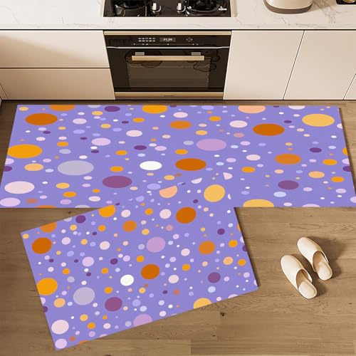 CEDNXOER Küchenteppiche rutschfest Violett Waschbar Bodenmatten-Set 2 Stück Interessante Geometrische Tupfen Anti-Ermüdungs-Stehläufer Für Eingangsbereich Flur Wäscherei, 40×60cm+40×120cm von CEDNXOER