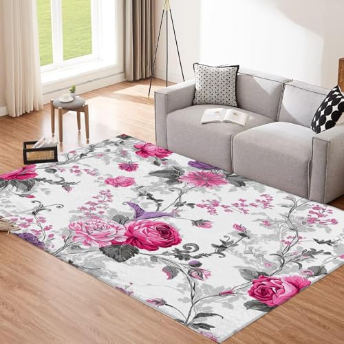 CEDNXOER Kurzflor Jahrgang Blumen Druck Teppich 240x340cm, Waschbarer Weicher Rot Blütenblätter Wohnzimmer Teppich rutschfeste Elfenbein Groß Bodenmatte Teppiche für Schlafzimmer Bereich Esszimmer CEDNXOER Kurzflor Jahrgang Blumen Druck Teppich 240x340cm, Waschbarer Weicher Rot Blütenblätter Wohnzimmer Teppich rutschfeste Elfenbein Groß Bodenmatte Teppiche für Schlafzimmer Bereich Esszimmer von CEDNXOER