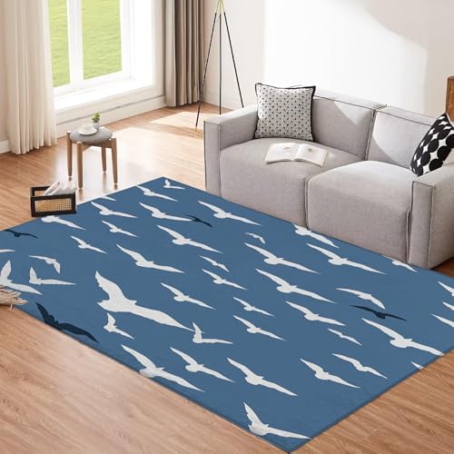 CEDNXOER Ozeanblau Teppich, 80x150cm Waschbare Große Wohnzimmer, Abstrakte Möwe Teppiche für Schlafzimmer, Tier rutschfeste Low Pile Raumteppich für Küche Eingang Bad Kinderzimmer von CEDNXOER