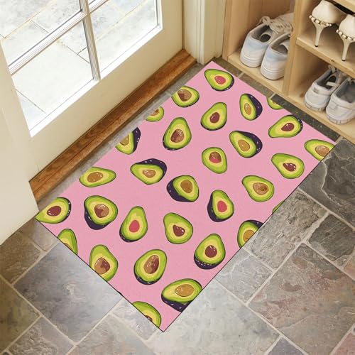 CEDNXOER Rosa Fußmatte Innen 45x75 cm Verträumte Früchte, Waschbar Eingangsteppich, Süße Avocado Schmutzfangmatte rutschfest, Kurzflor Türmatte Teppich für Eingang, Haustür, Flur von CEDNXOER