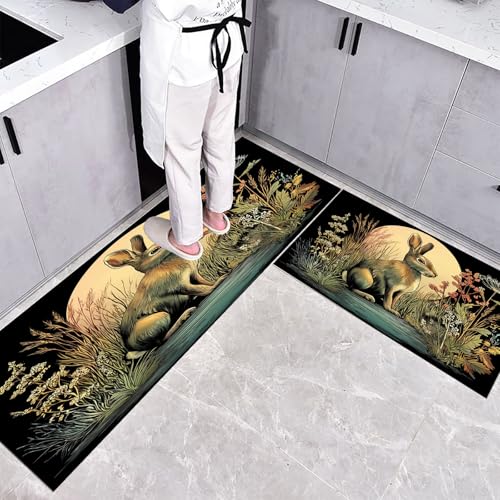 CEDNXOER Rutschfestes Küchenmatten Sets, Braun Kaninchen Wildblumen rutschfest Waschbar Pflegeleicht, 2 Teilige Küchenteppiche, Retro-Tiere Teppich Runner Set, 50×80cm+50×160cm Bodenmatte für Küche CEDNXOER Rutschfestes Küchenmatten Sets, Braun Kaninchen Wildblumen rutschfest Waschbar Pflegeleicht, 2 Teilige Küchenteppiche, Retro-Tiere Teppich Runner Set, 50×80cm+50×160cm Bodenmatte für Küche von CEDNXOER