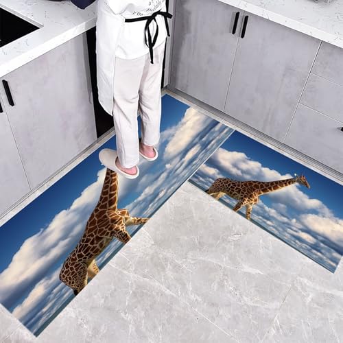 CEDNXOER Rutschfestes Küchenmatten Sets, Giraffe Weiße Wolken rutschfest Waschbar Pflegeleicht, 2 Teilige Küchenteppiche, Natur Landschaft Teppich Runner Set, 43×75cm+43×120cm Bodenmatte für Küche CEDNXOER Rutschfestes Küchenmatten Sets, Giraffe Weiße Wolken rutschfest Waschbar Pflegeleicht, 2 Teilige Küchenteppiche, Natur Landschaft Teppich Runner Set, 43×75cm+43×120cm Bodenmatte für Küche von CEDNXOER