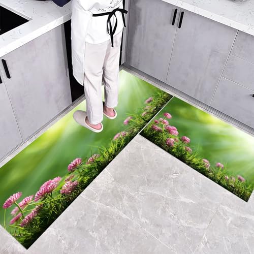 CEDNXOER Rutschfestes Küchenmatten Sets, Gras Lila Blütenblätter rutschfest Waschbar Pflegeleicht, 2 Teilige Küchenteppiche, Natur Pflanzen Teppich Runner Set, 50×80cm+50×160cm Bodenmatte für Küche CEDNXOER Rutschfestes Küchenmatten Sets, Gras Lila Blütenblätter rutschfest Waschbar Pflegeleicht, 2 Teilige Küchenteppiche, Natur Pflanzen Teppich Runner Set, 50×80cm+50×160cm Bodenmatte für Küche von CEDNXOER