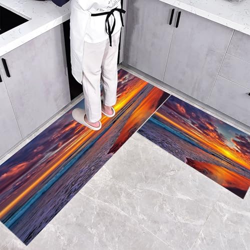CEDNXOER Rutschfestes Küchenmatten Sets, Sonnenuntergang Am Meer rutschfest Waschbar Pflegeleicht, 2 Teilige Küchenteppiche, Natur Küste Teppich Runner Set, 40×60cm+40×120cm Bodenmatte für Küche CEDNXOER Rutschfestes Küchenmatten Sets, Sonnenuntergang Am Meer rutschfest Waschbar Pflegeleicht, 2 Teilige Küchenteppiche, Natur Küste Teppich Runner Set, 40×60cm+40×120cm Bodenmatte für Küche von CEDNXOER