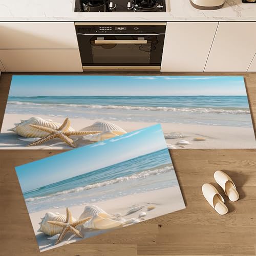 CEDNXOER Rutschfestes Küchenmatten Sets, Strand Muschel rutschfest Waschbar Pflegeleicht, 2 Teilige Küchenteppiche, Natürlicher Meerblick Teppich Runner Set, 50×80cm+50×160cm Bodenmatte für Küche CEDNXOER Rutschfestes Küchenmatten Sets, Strand Muschel rutschfest Waschbar Pflegeleicht, 2 Teilige Küchenteppiche, Natürlicher Meerblick Teppich Runner Set, 50×80cm+50×160cm Bodenmatte für Küche von CEDNXOER