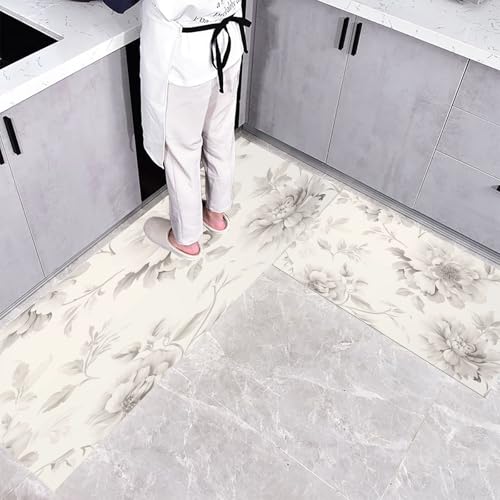 CEDNXOER Rutschfestes Küchenmatten Sets, Weiße Pfingstrose rutschfest Waschbar Pflegeleicht, 2 Teilige Küchenteppiche, Handbemalt Floral Teppich Runner Set, 40×60cm+40×120cm Bodenmatte für Küche CEDNXOER Rutschfestes Küchenmatten Sets, Weiße Pfingstrose rutschfest Waschbar Pflegeleicht, 2 Teilige Küchenteppiche, Handbemalt Floral Teppich Runner Set, 40×60cm+40×120cm Bodenmatte für Küche von CEDNXOER