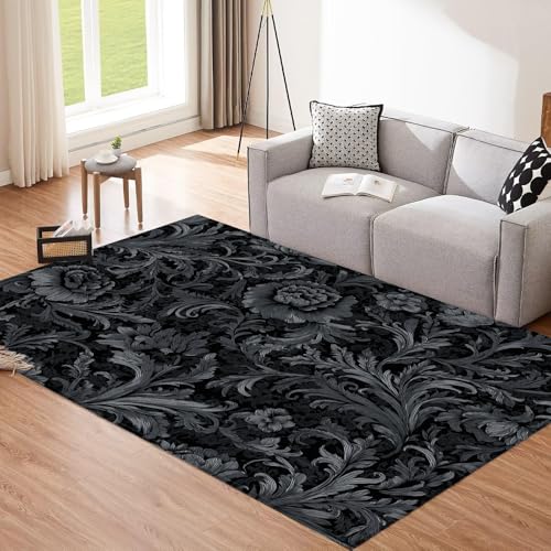 CEDNXOER Schwarz Teppich Wohnzimmer 50x80cm rutschfest Kurzflor Schlafzimmer Hundeteppiche, Eleganz Blumen Abstrakte Blätter Waschbar Bettvorleger pflegeleicht Teppiche für Büro CEDNXOER Schwarz Teppich Wohnzimmer 50x80cm rutschfest Kurzflor Schlafzimmer Hundeteppiche, Eleganz Blumen Abstrakte Blätter Waschbar Bettvorleger pflegeleicht Teppiche für Büro von CEDNXOER
