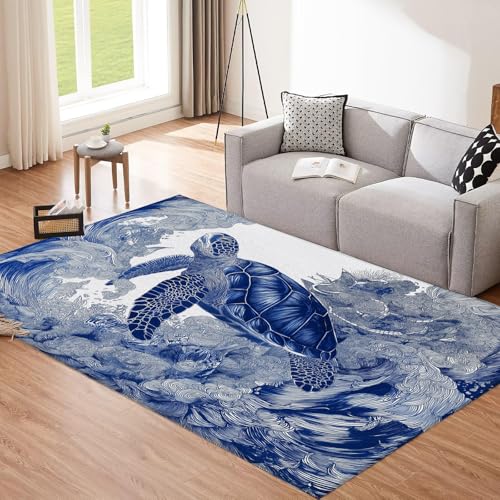 CEDNXOER Teppich Vintage Schildkröte rutschfest Waschbar Teppiche, Abstrakt Welle Druck Raumteppich für Schlafzimmer Kinderzimmer Esszimmer Kurzflor Königsblau Wohnzimmer 50x80cm Schlafzimmerteppich CEDNXOER Teppich Vintage Schildkröte rutschfest Waschbar Teppiche, Abstrakt Welle Druck Raumteppich für Schlafzimmer Kinderzimmer Esszimmer Kurzflor Königsblau Wohnzimmer 50x80cm Schlafzimmerteppich von CEDNXOER