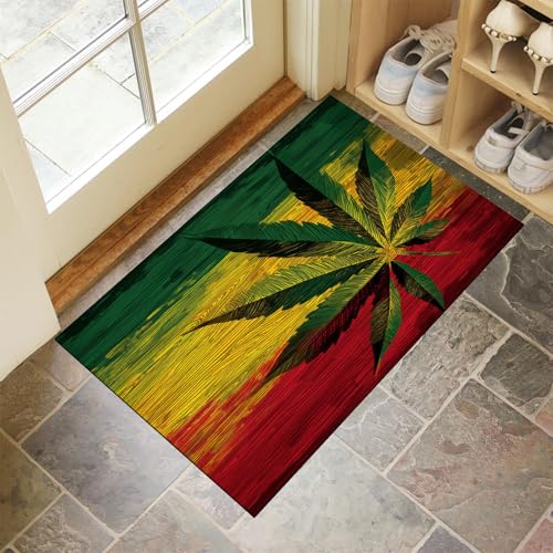 CEDNXOER Türmatten Waschbar 40x60 cm Abstrakte Blätter Holzmaserung, Anti-Rutsch Schmutzfang Bodenmatte, Anlage Innen Haustür Matten, Grün Absorbierende Low Profile Matte für Halle Eingang von CEDNXOER