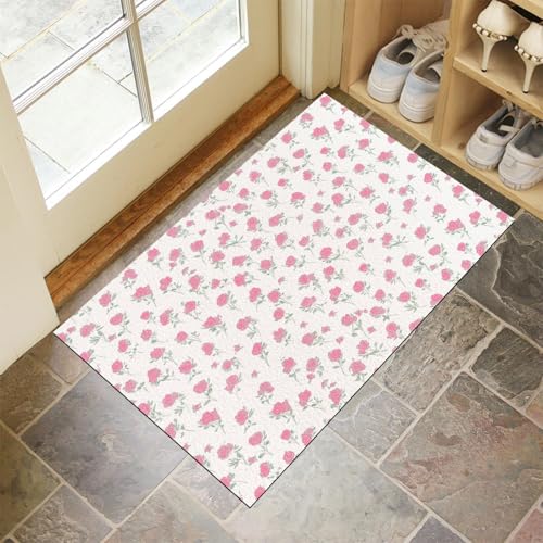 CEDNXOER Türmatten Waschbar 40x60 cm Aquarell Rosen, Anti-Rutsch Schmutzfang Bodenmatte, Landschaft Blumen Innen Haustür Matten, Weiß Absorbierende Low Profile Matte für Halle Eingang von CEDNXOER
