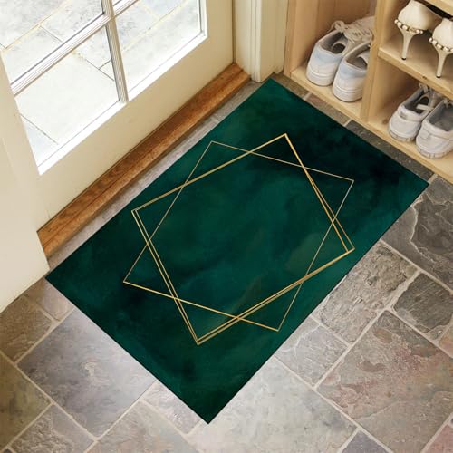 CEDNXOER Türmatten Waschbar 45x75 cm Goldene Geometrie, Anti-Rutsch Schmutzfang Bodenmatte, Minimalismus Graffiti Innen Haustür Matten, Smaragdgrün Absorbierende Low Profile Matte für Halle Eingang von CEDNXOER