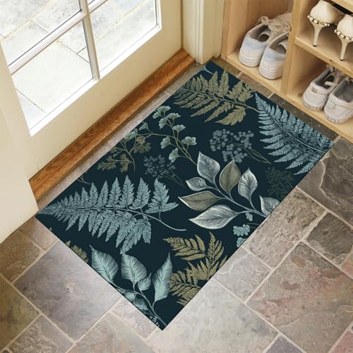 CEDNXOER Türmatten Waschbar 50x70 cm Farne Blätter, Anti-Rutsch Schmutzfang Bodenmatte, Retro Pflanzen Innen Haustür Matten, Dunkelblau Absorbierende Low Profile Matte für Halle Eingang CEDNXOER Türmatten Waschbar 50x70 cm Farne Blätter, Anti-Rutsch Schmutzfang Bodenmatte, Retro Pflanzen Innen Haustür Matten, Dunkelblau Absorbierende Low Profile Matte für Halle Eingang von CEDNXOER