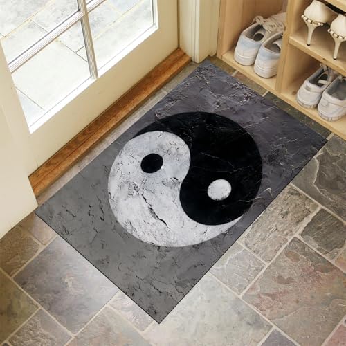 CEDNXOER Türmatten Waschbar 50x80 cm Verfallene Mauer, Anti-Rutsch Schmutzfang Bodenmatte, Yin Yang Tai Chi Symbol Innen Haustür Matten, Grau Absorbierende Low Profile Matte für Halle Eingang von CEDNXOER