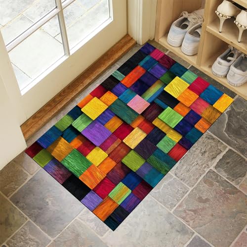 CEDNXOER Türmatten Waschbar 60x90 cm Holzklötze Gitter, Anti-Rutsch Schmutzfang Bodenmatte, Abstrakt Holzmaserung Innen Haustür Matten, Mehrfarbig Absorbierende Low Profile Matte für Halle Eingang CEDNXOER Türmatten Waschbar 60x90 cm Holzklötze Gitter, Anti-Rutsch Schmutzfang Bodenmatte, Abstrakt Holzmaserung Innen Haustür Matten, Mehrfarbig Absorbierende Low Profile Matte für Halle Eingang von CEDNXOER