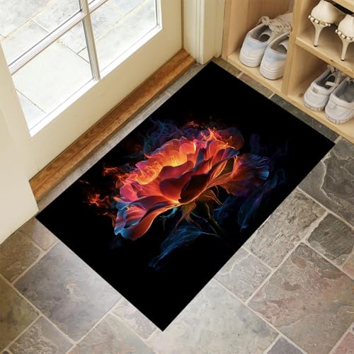 CEDNXOER Türmatten Waschbar 80x120 cm Flamme Rose, Anti-Rutsch Schmutzfang Bodenmatte, Fantasie Blumen Innen Haustür Matten, Schwarz Absorbierende Low Profile Matte für Halle Eingang CEDNXOER Türmatten Waschbar 80x120 cm Flamme Rose, Anti-Rutsch Schmutzfang Bodenmatte, Fantasie Blumen Innen Haustür Matten, Schwarz Absorbierende Low Profile Matte für Halle Eingang von CEDNXOER