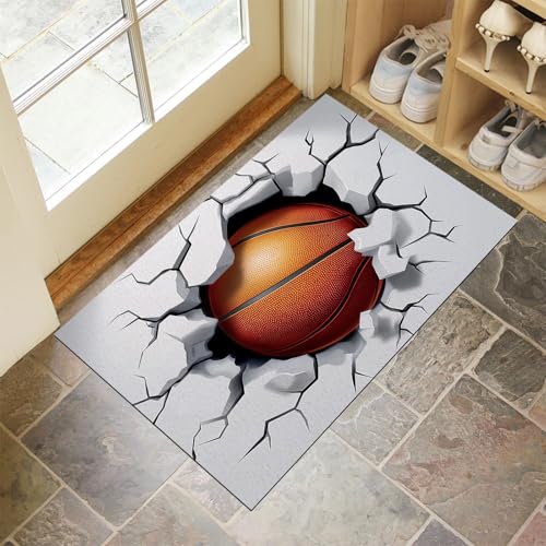 CEDNXOER Türmatten Waschbar 90x150 cm Cartoon-Basketball, Anti-Rutsch Schmutzfang Bodenmatte, Rissige Wand Innen Haustür Matten, Weiß Absorbierende Low Profile Matte für Halle Eingang von CEDNXOER