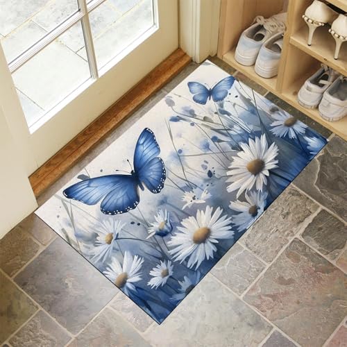 CEDNXOER Türmatten Waschbar 90x150 cm Schmetterling Gänseblümchen, Anti-Rutsch Schmutzfang Bodenmatte, Felder Blumen Innen Haustür Matten, Blau Absorbierende Low Profile Matte für Halle Eingang CEDNXOER Türmatten Waschbar 90x150 cm Schmetterling Gänseblümchen, Anti-Rutsch Schmutzfang Bodenmatte, Felder Blumen Innen Haustür Matten, Blau Absorbierende Low Profile Matte für Halle Eingang von CEDNXOER