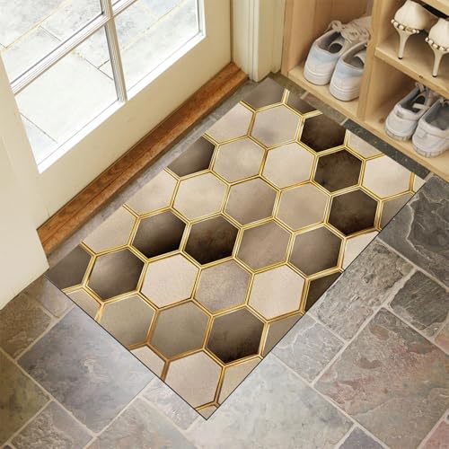CEDNXOER Türmatten Waschbar 90x150 cm Sechseckige Fliesen, Anti-Rutsch Schmutzfang Bodenmatte, Goldfolie Streifen Innen Haustür Matten, Beige Absorbierende Low Profile Matte für Halle Eingang CEDNXOER Türmatten Waschbar 90x150 cm Sechseckige Fliesen, Anti-Rutsch Schmutzfang Bodenmatte, Goldfolie Streifen Innen Haustür Matten, Beige Absorbierende Low Profile Matte für Halle Eingang von CEDNXOER