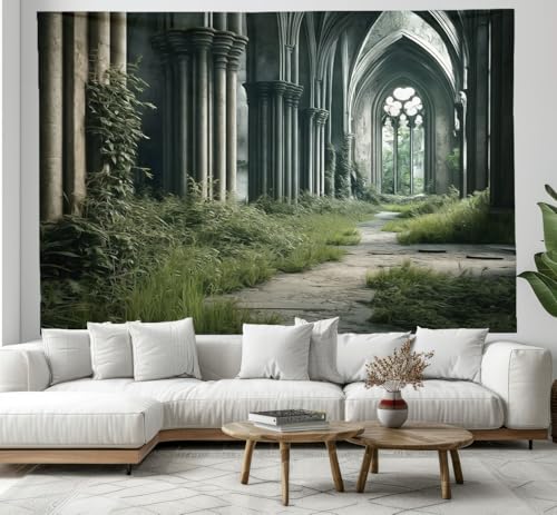 CEDNXOER Verlassene Kirche Wandteppich Zum Aufhängen, Natur Gras Wandbehang Dekorative Wandkunst, 100x150 cm Textilkunst Wandbehang Für Wohnzimmer Schlafzimmer Schlafzimmer von CEDNXOER